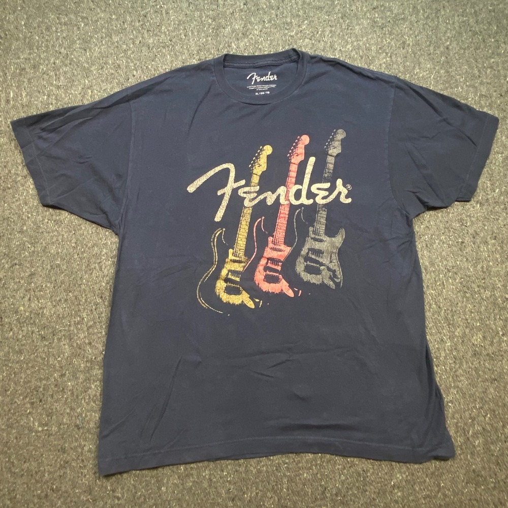 Fender Graphic T-Shirt XL Mens Navy Blue Rock Aesthetic Guitar Logo Tee